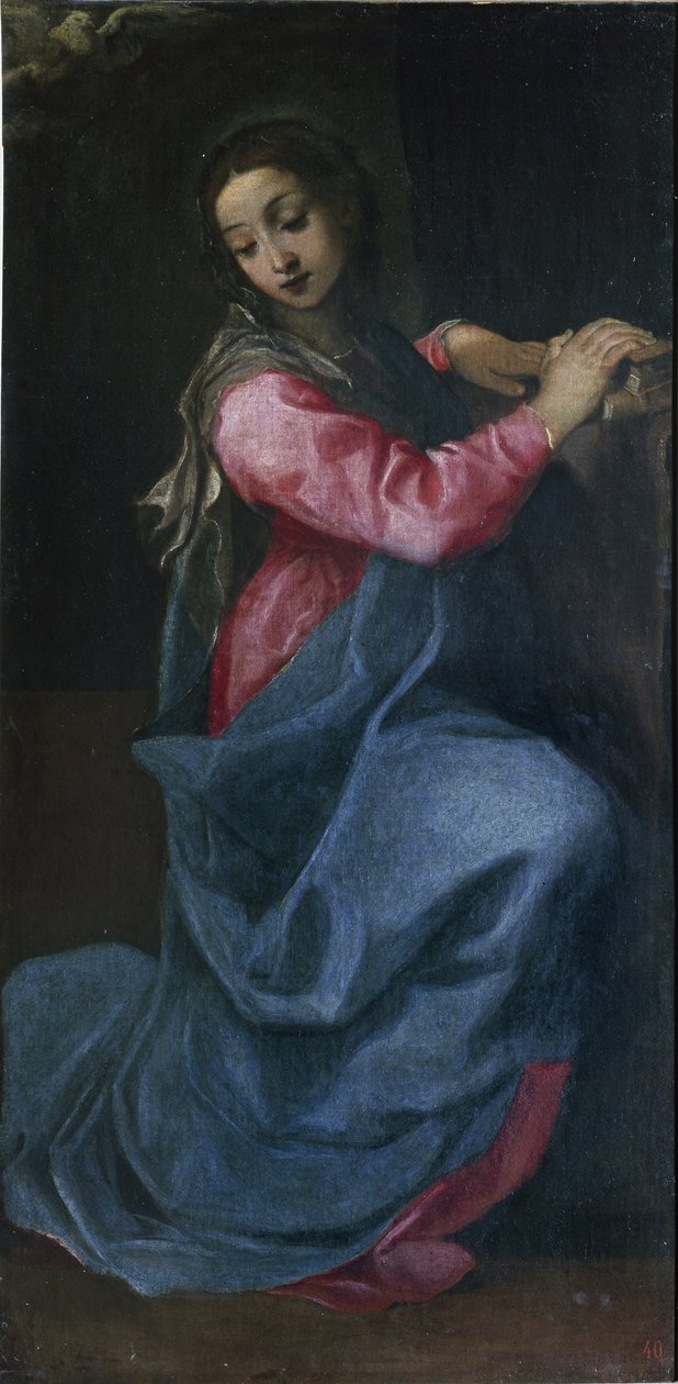 Annibale Carracci (1560-1609) (Annibal Carrache) 约 1587 年的圣母报喜细节绘画暗淡 150x76 厘米博洛尼亚国家美术馆 作者 Annibale Carracci