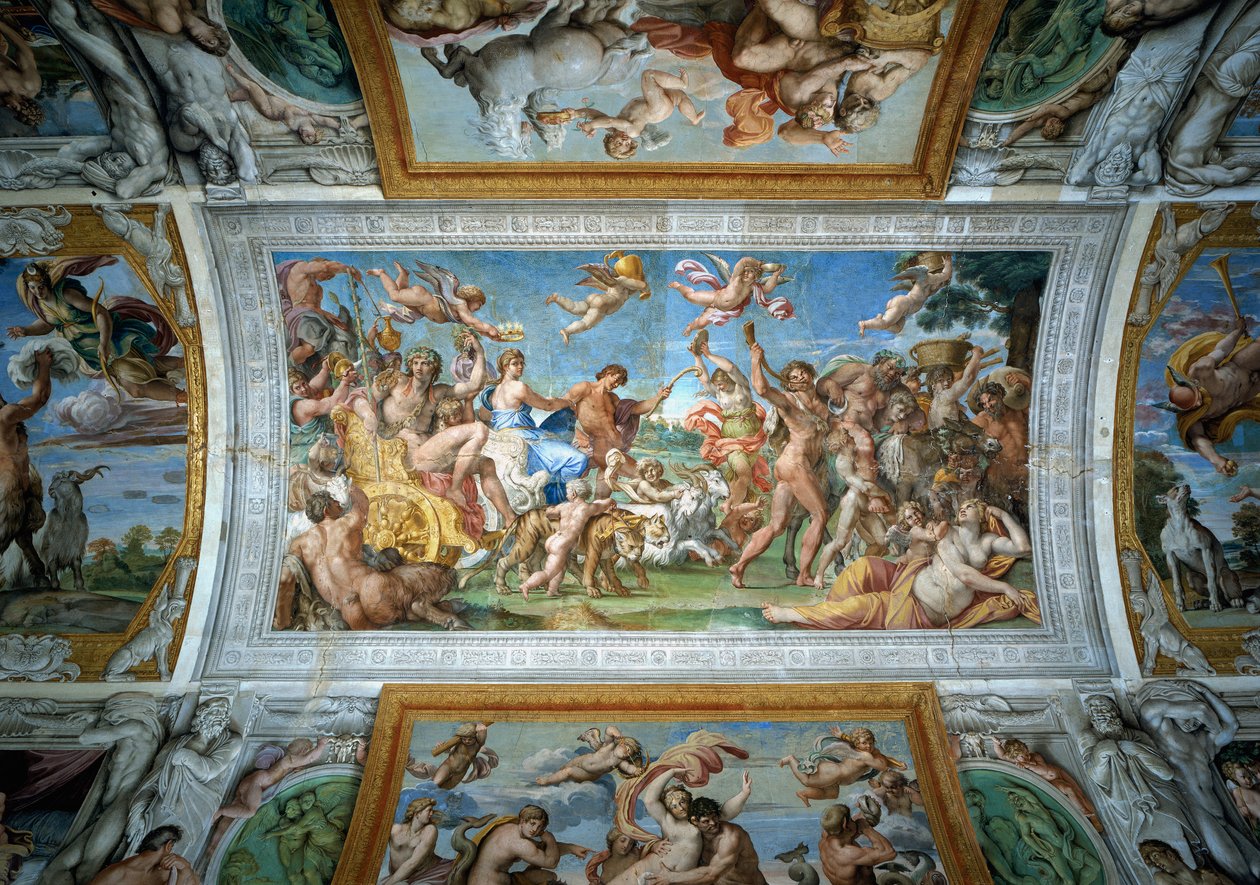Bacchus和Ariadne的胜利，Farnese天花板的细节 作者 Annibale Carracci