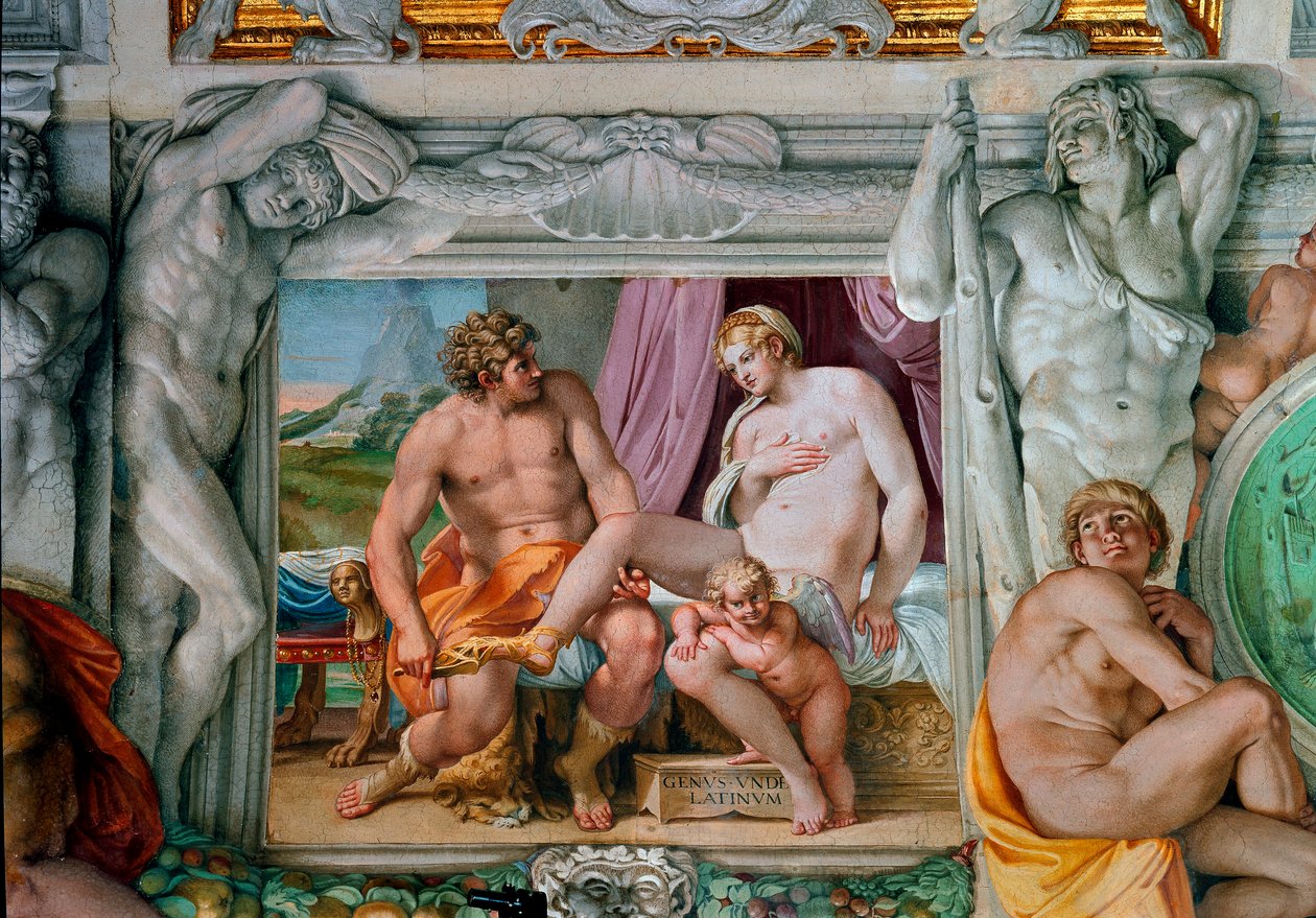 维纳斯和安奇斯壁画，作者Annibale Carracci（Annibal Carrache）（1560-1609）。1597-1600年 罗马，法尔内塞宫 作者 Annibale Carracci