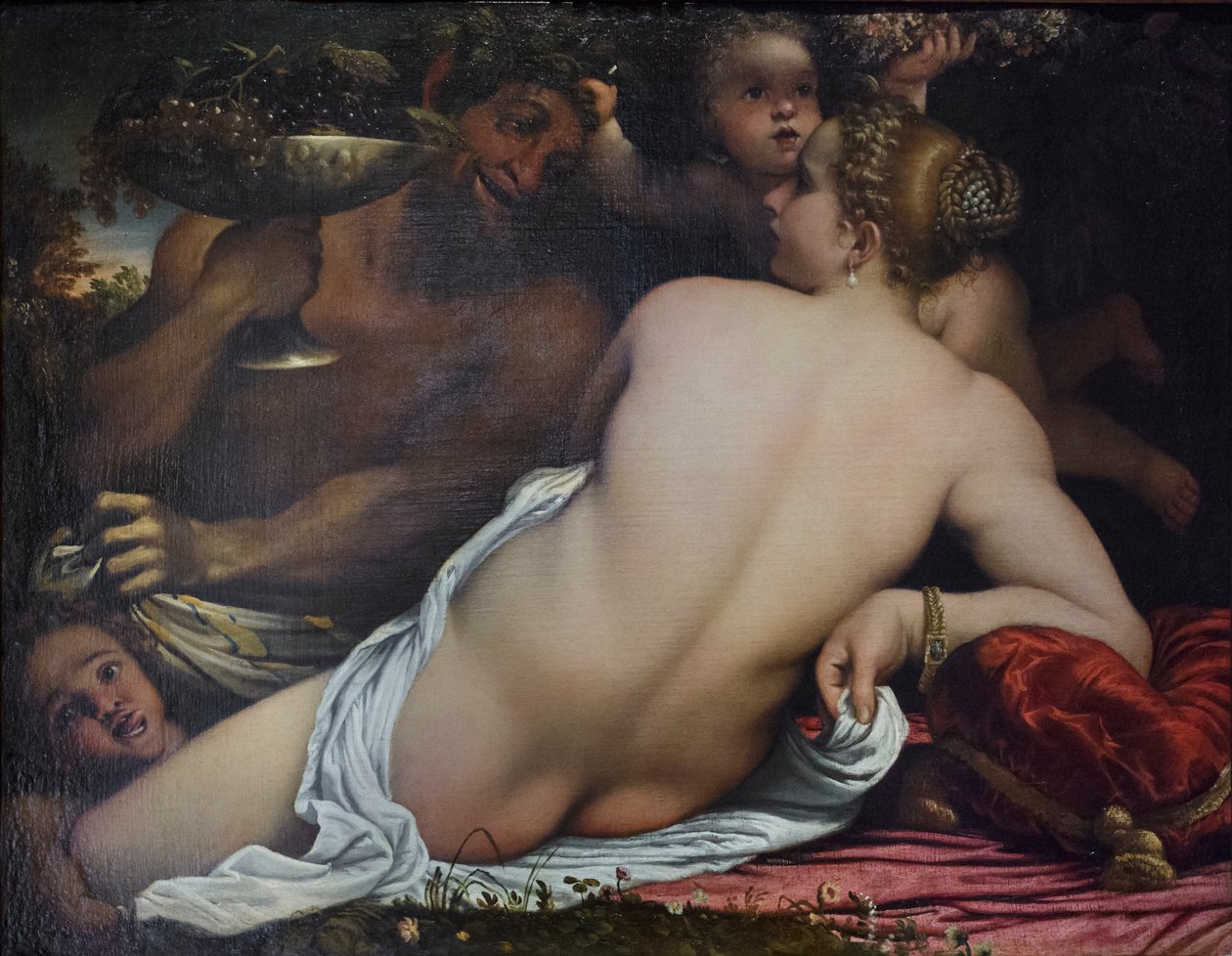 维纳斯、两个 Satyrs 和丘比特 作者 Annibale Carracci