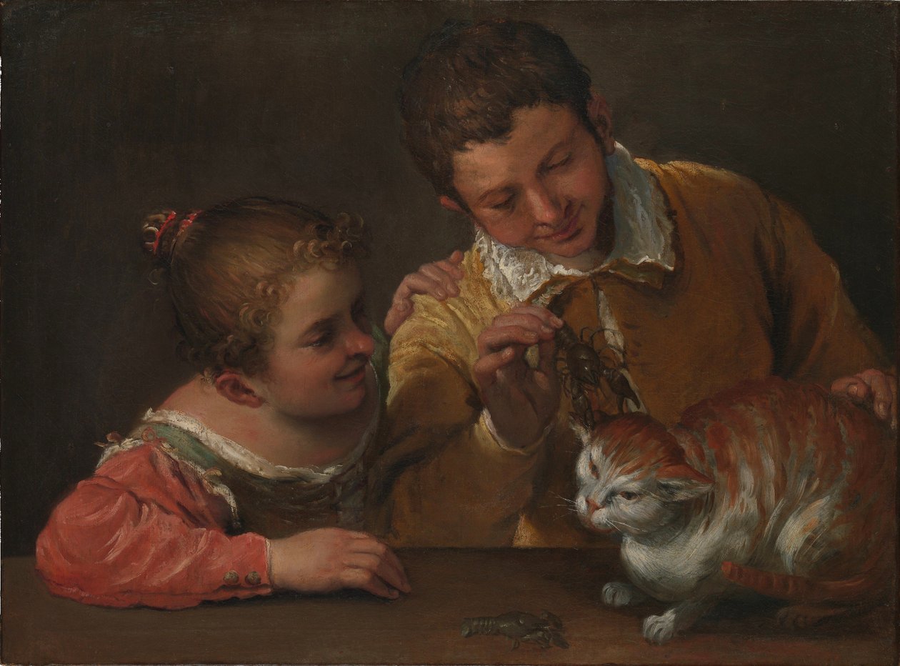 en两个孩子逗猫 作者 Annibale Carracci