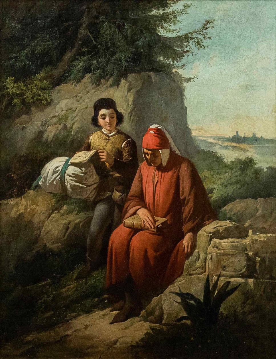 流亡中的但丁，1854年。 作者 安妮巴勒·加蒂（Annibale Gatti）