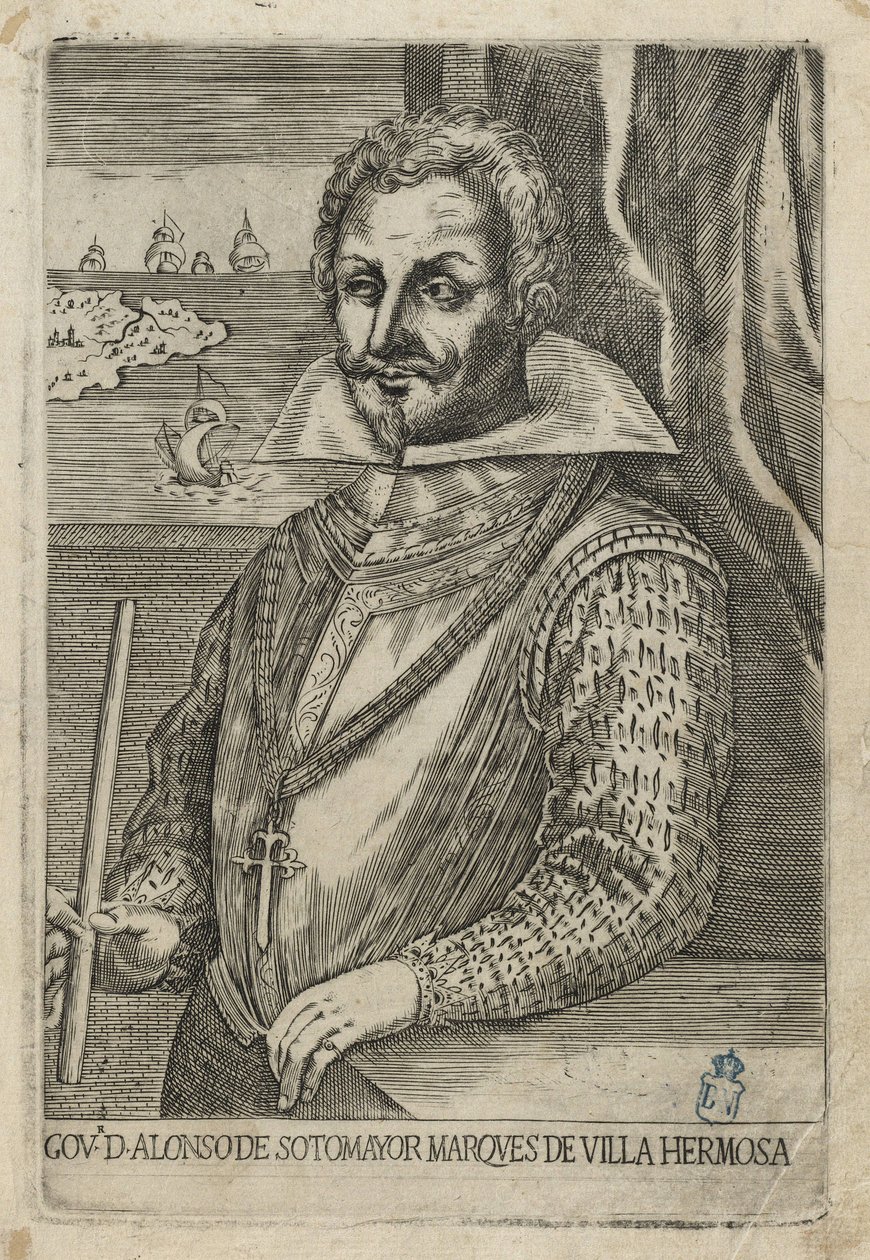 智利州长Alonso de Sotomayor。蚀刻和烧伤 作者 意大利人Anónimo