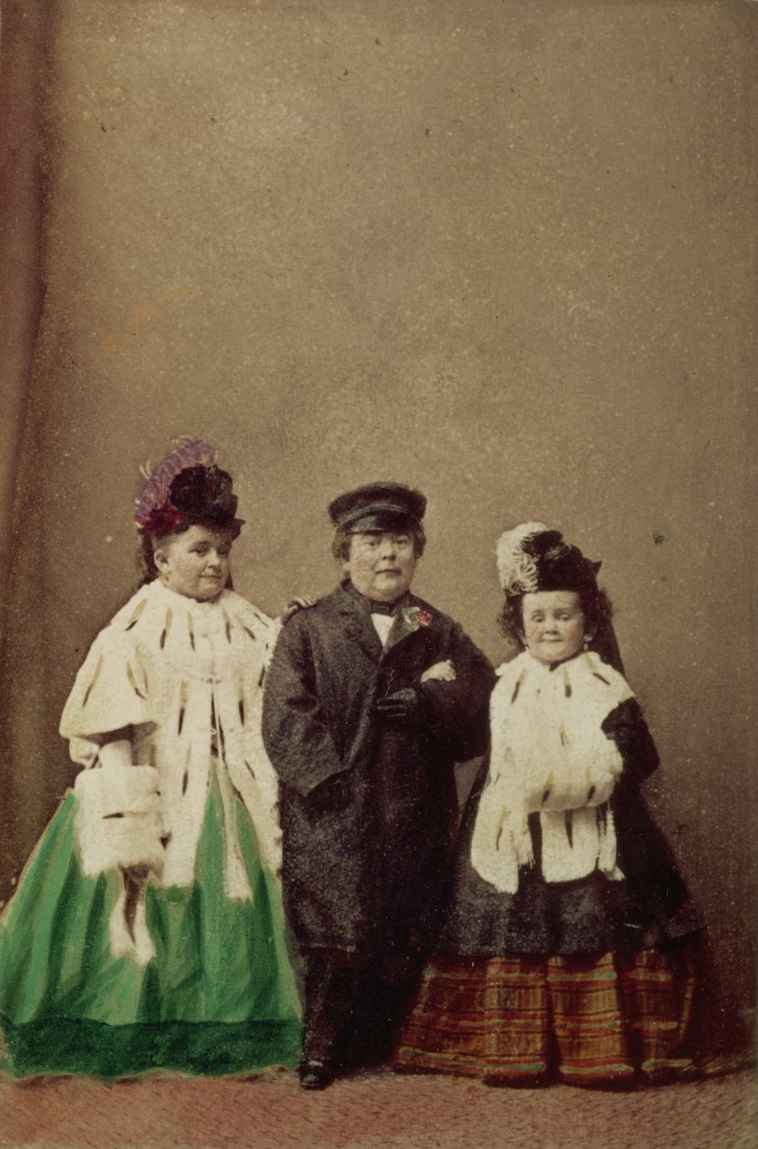 查尔斯舍伍德斯特拉顿，被称为汤姆大拇指（1838-83），与他的妻子拉维尼亚（nee Warren）（1841-1919）和他的嫂子，肖像照片 作者 未知未知
