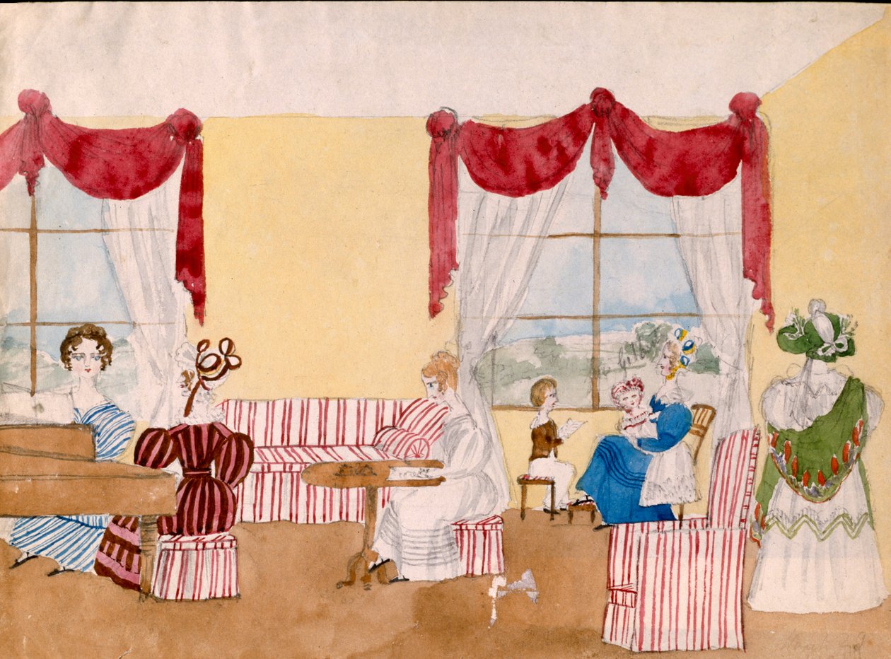 与妇女和孩子的内部，c.1830，英国，水彩 作者 未知未知
