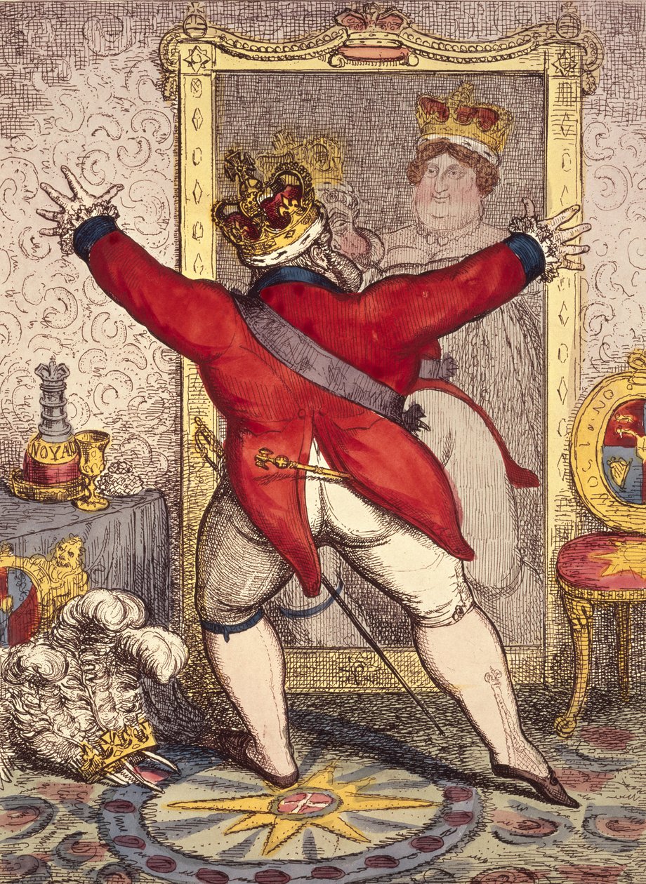 反思：成为或不成为英格兰国王乔治四世（1762-1830），1820年（印刷品）的漫画 作者 未知未知
