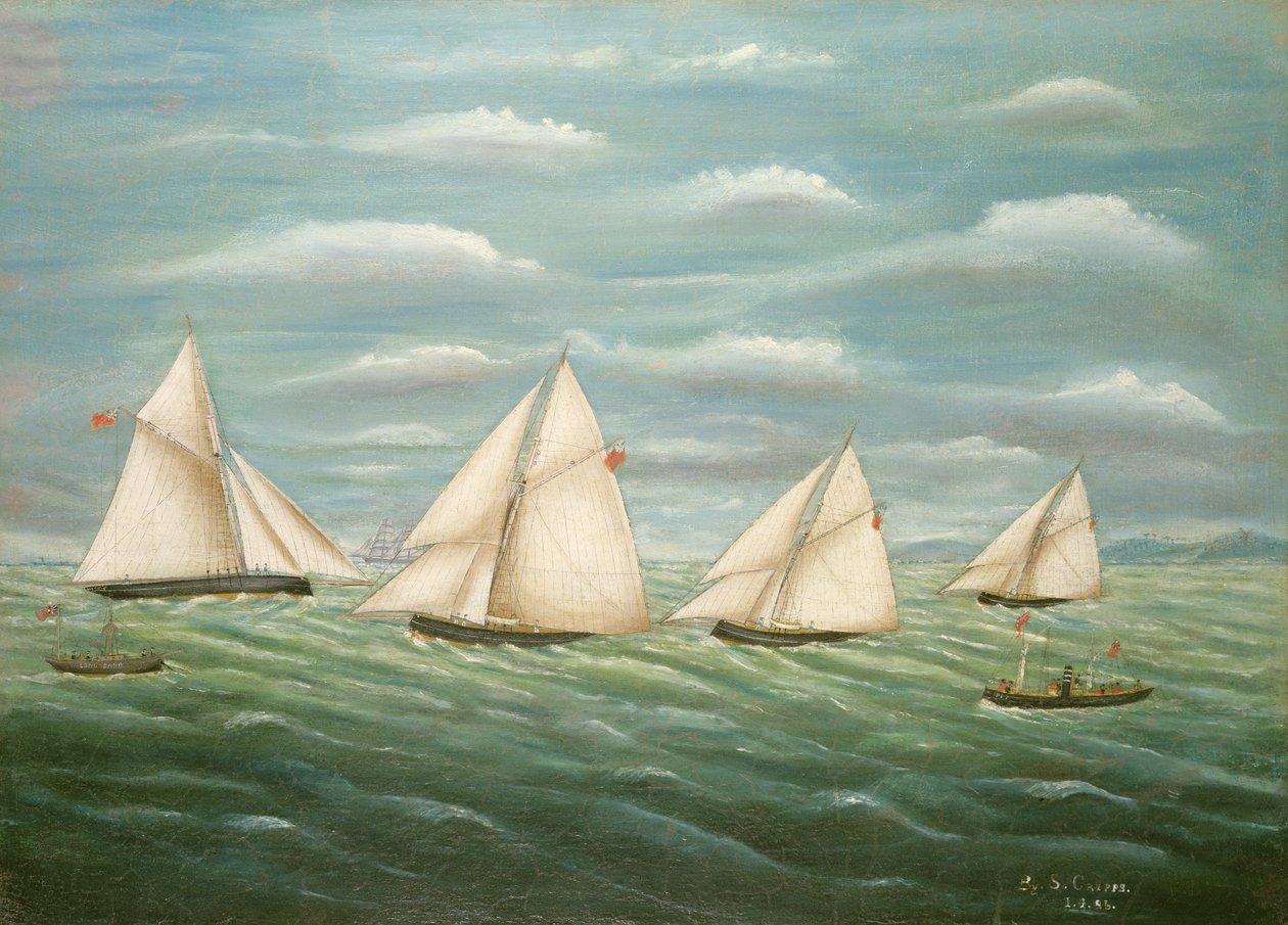 帆船赛19世纪的Long Sand Lightship，Primitive School 作者 未知未知