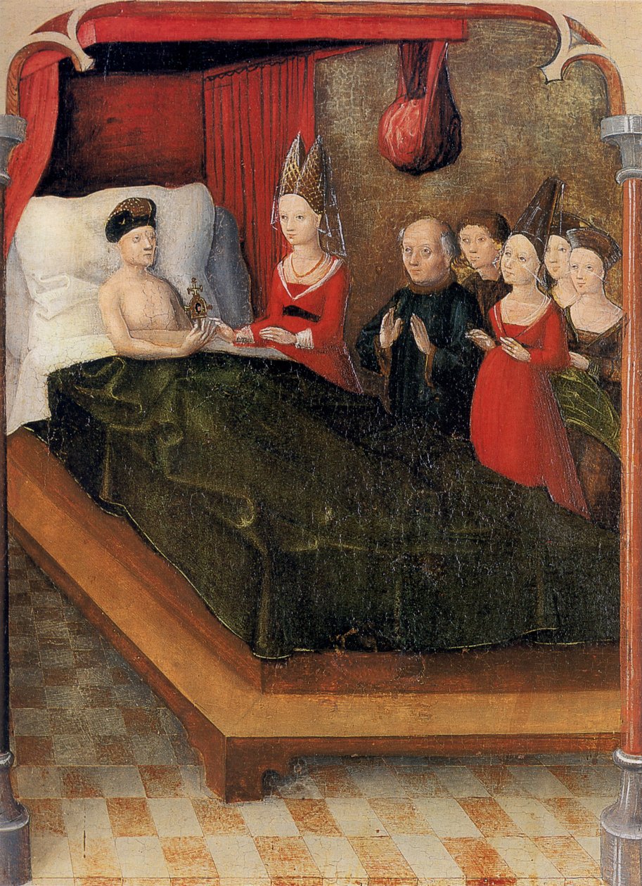 Weingartener Heilig-Blut-Tafel of 1489.LandesmuseumWürttemberg，Stuttgart。板块20：在他去世时，鲍德温伯爵继承了他女儿朱迪思的遗物 作者 不明
