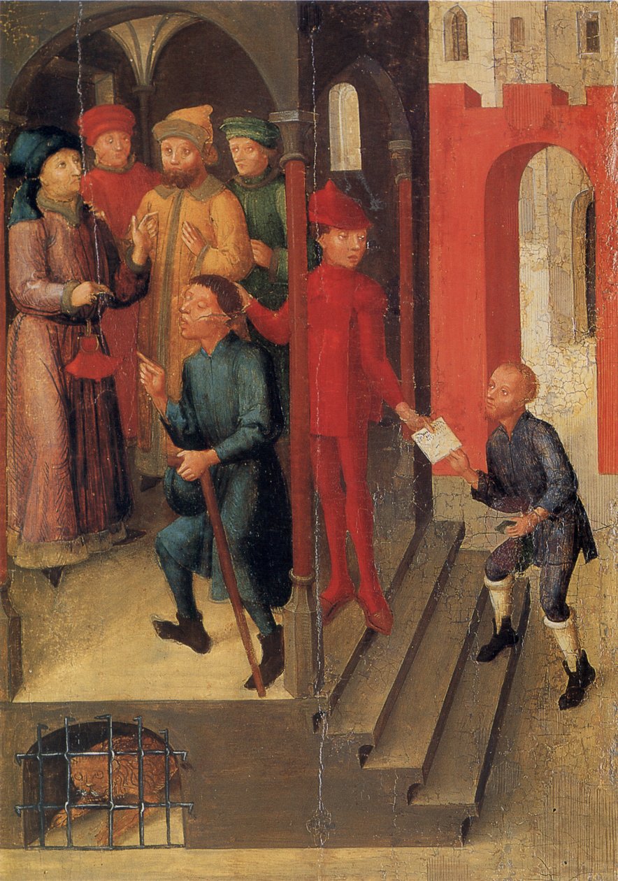 Weingartener Heilig-Blut-Tafel of 1489.LandesmuseumWürttemberg，Stuttgart。盘子10：Adilbero宣布对曼图亚名人的神圣启示（根据1048年的传说） 作者 不明
