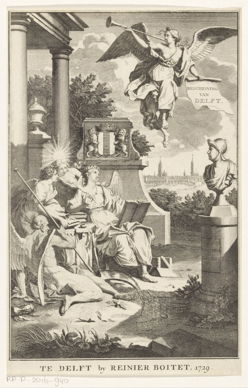 代尔夫特的寓言
代尔夫特描述（物品上的标题）
扉页为S.n., Beschryving der stadt Delft, 1729 年 作者 无名氏
