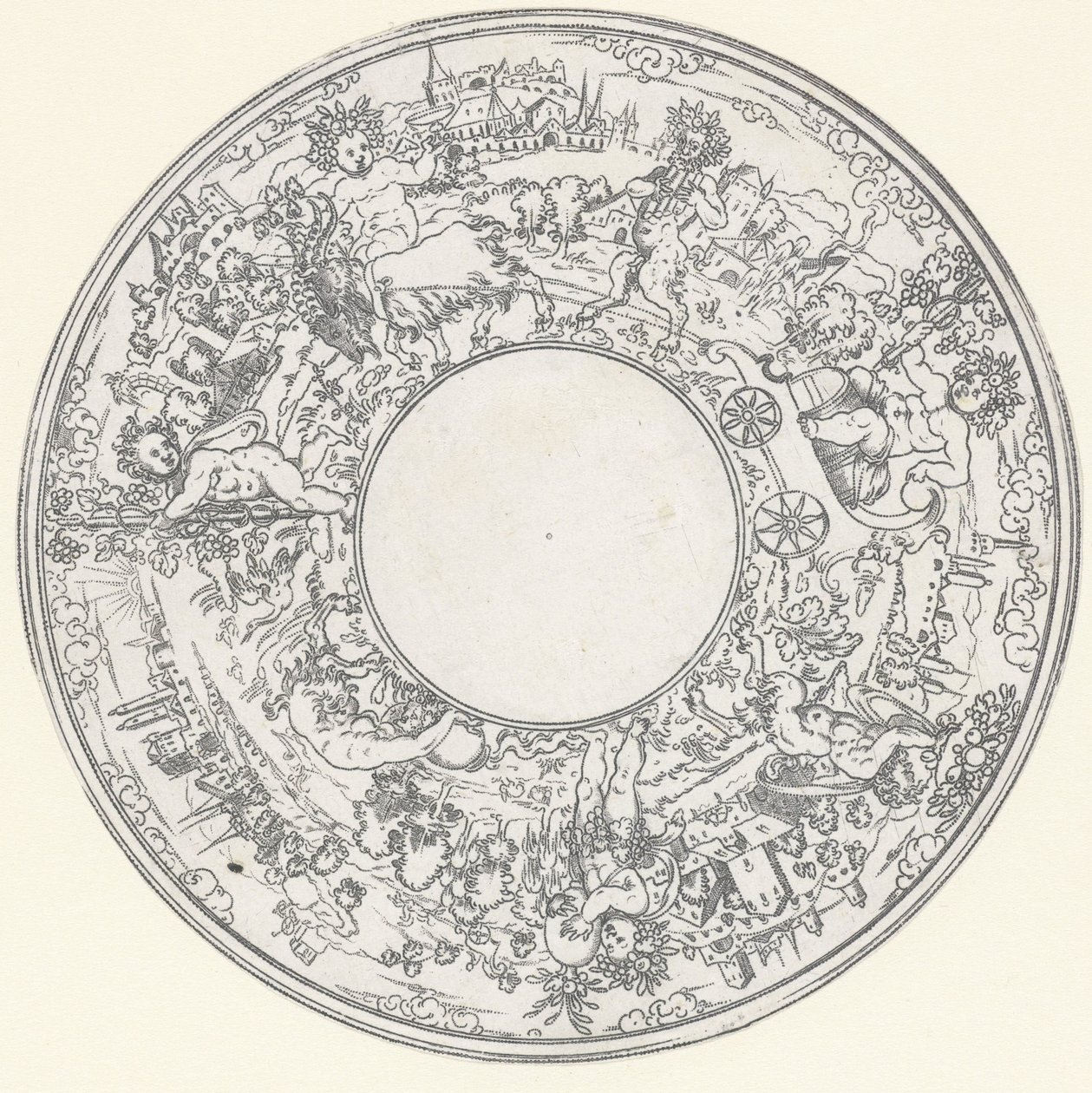 巴克斯乘坐山羊马车
菜肴：巴克斯及其随从游行的风景画（系列名称） 作者 无名氏