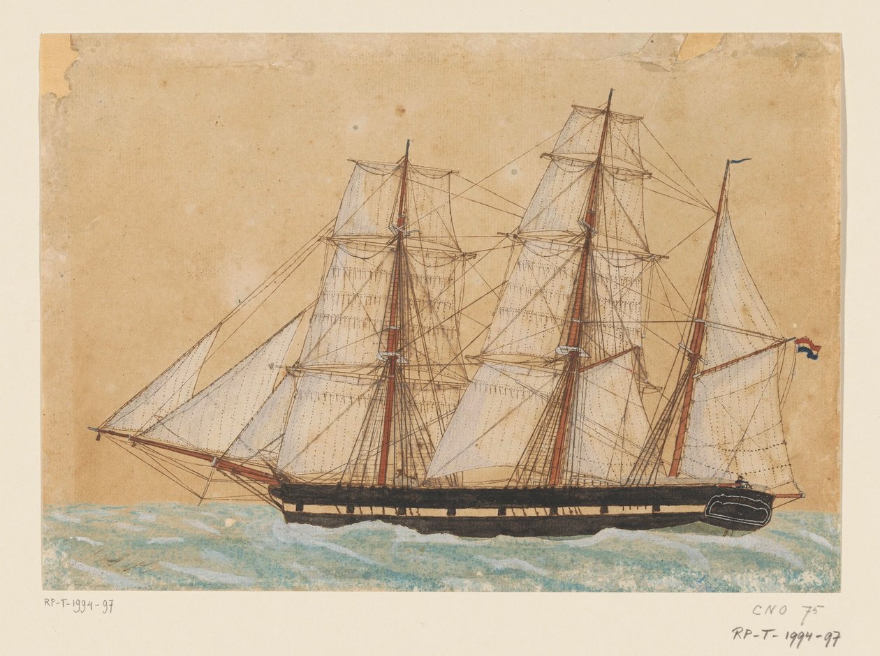 海上的双桅帆船
1858 年 11 月 1 日，游艇 "Deshima "号在比夫拉沼泽中巡航 作者 无名氏