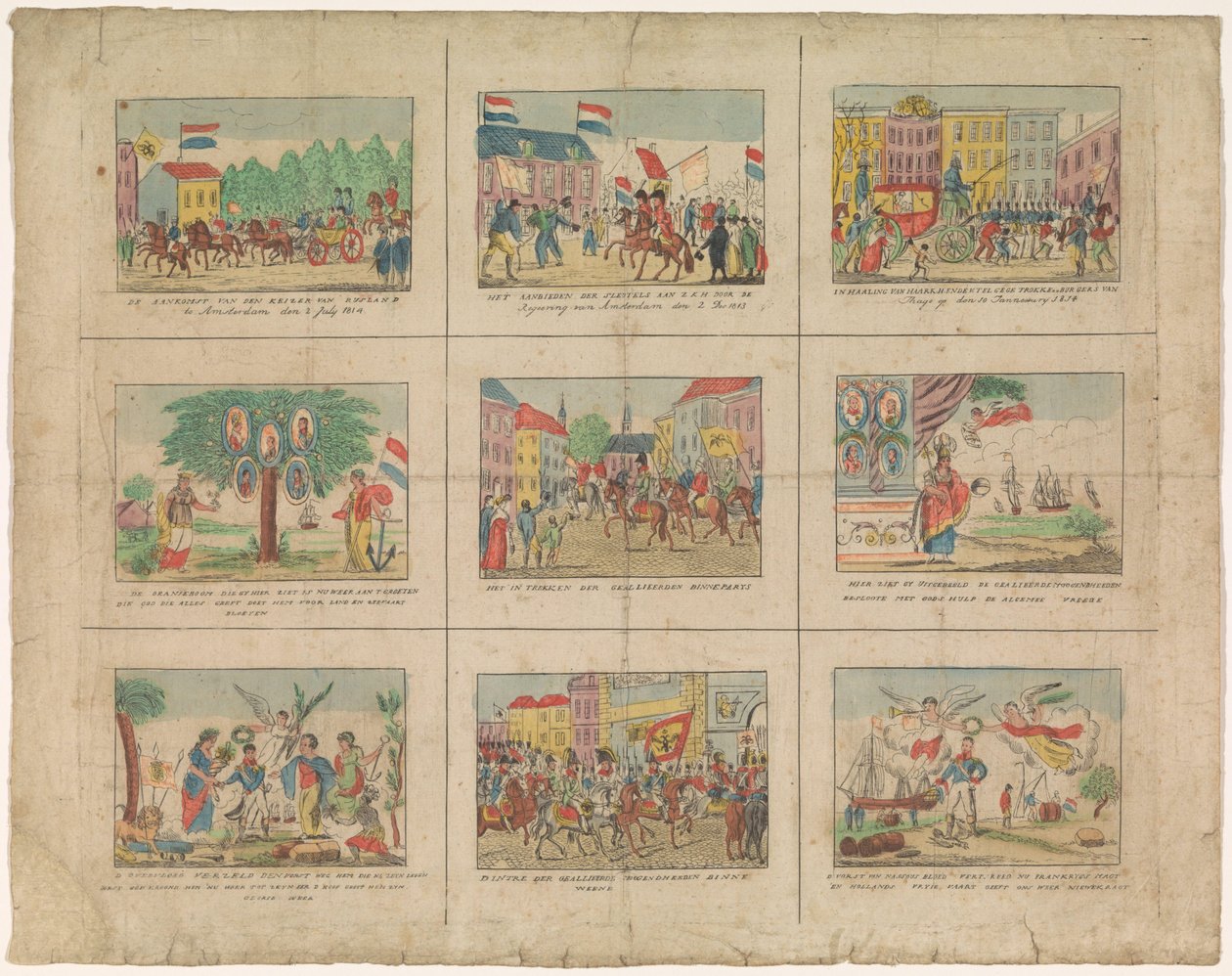 描绘 1813-1814 年历史事件的 9 张纸片（标题在实物上） 作者 无名氏