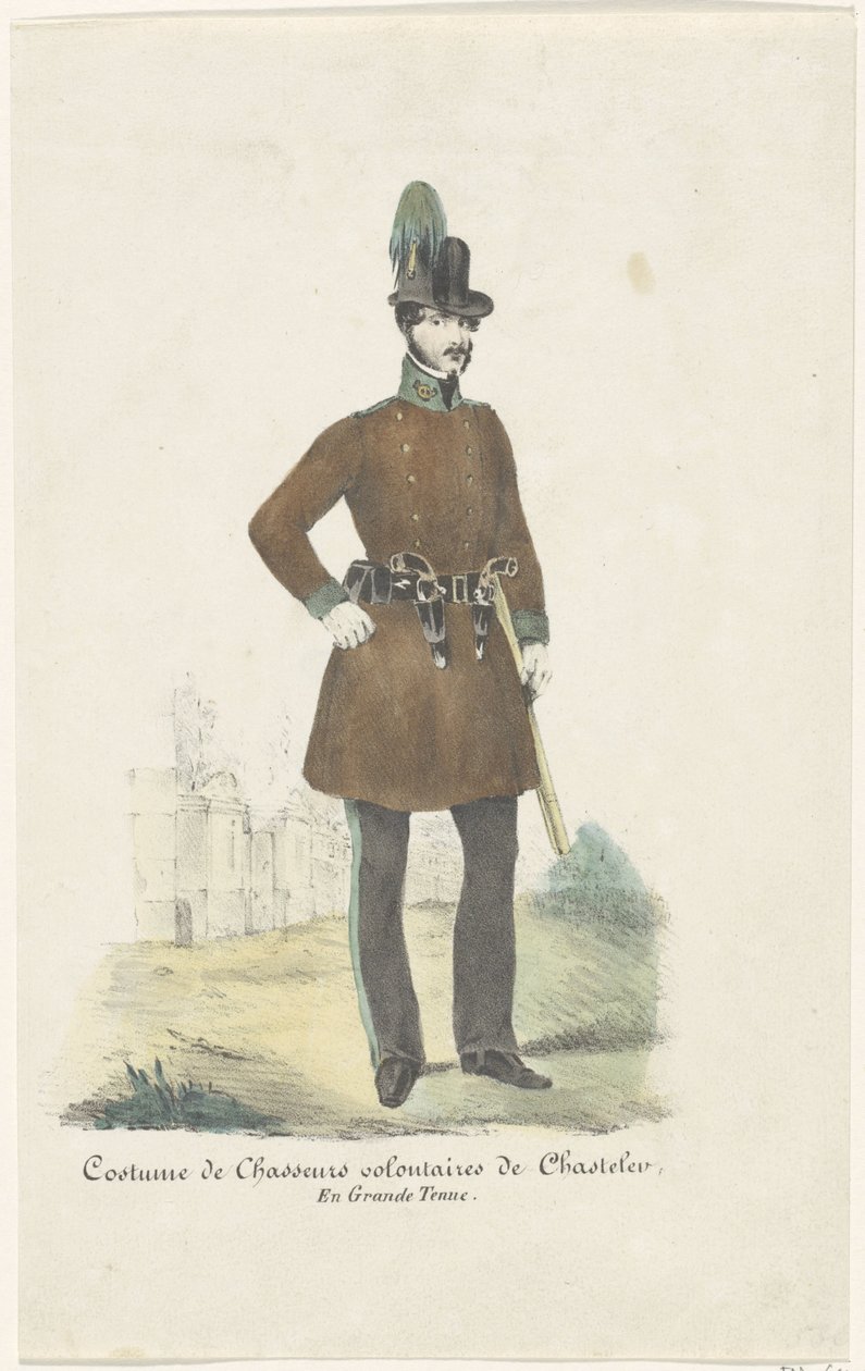 查斯特勒侯爵的猎手，1830 年
Chasteler 猎人志愿者服装，En Grande Tenue（标题在实物上） 作者 无名氏