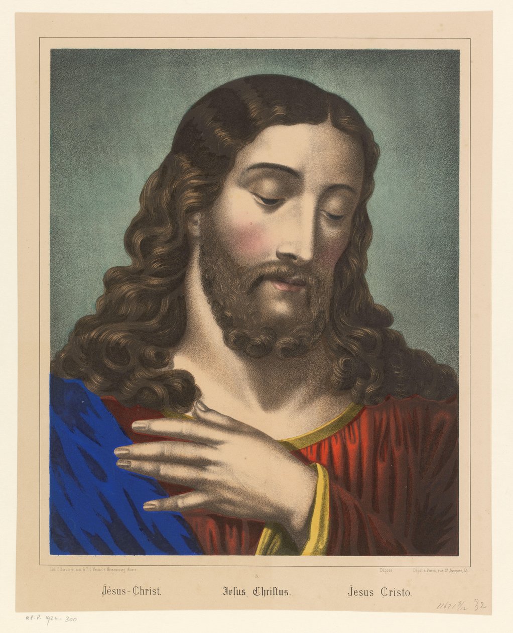 手放在胸前的基督
耶稣基督/Jesus Christ/Jesus Cristo（物品上的标题） 作者 无名氏