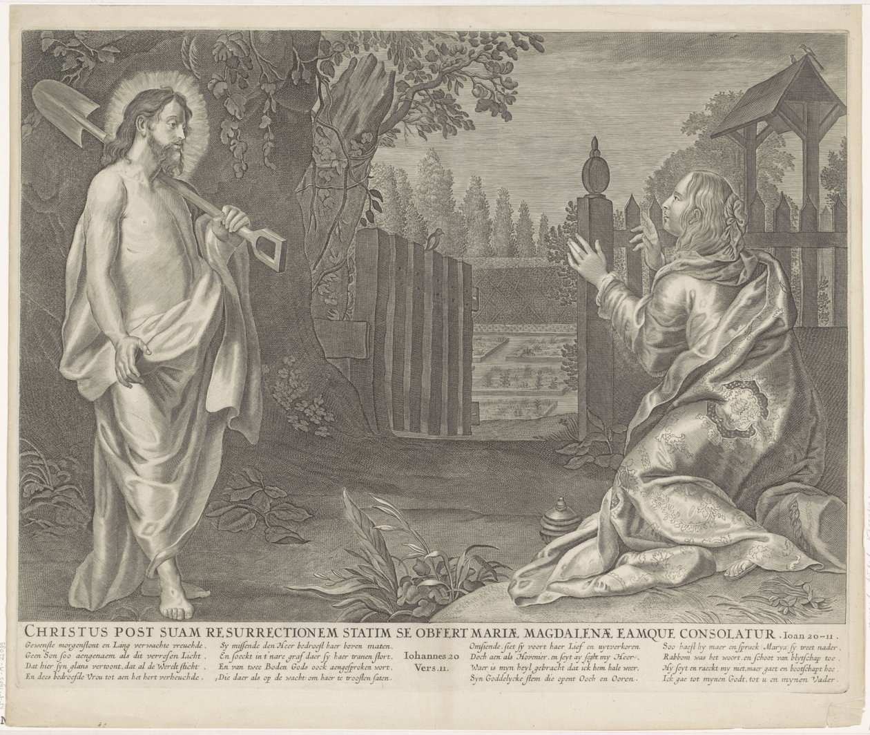 基督以园丁的身份出现在抹大拉的玛丽亚面前（Noli me tangere）
Christus post suam resurrectionem statim se obfert Mariae Magdalenae eamque consolatur（物品上的标题）
皇家圣经（系列名称） 作者 无名氏