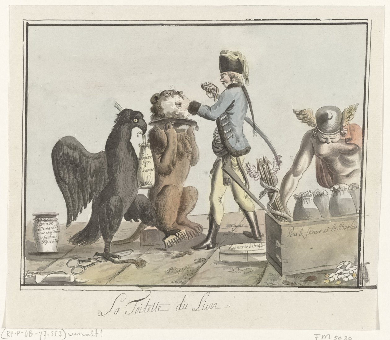 正在剪毛的荷兰狮子，1787 年
La Toilette du Lion（标题见实物） 作者 无名氏