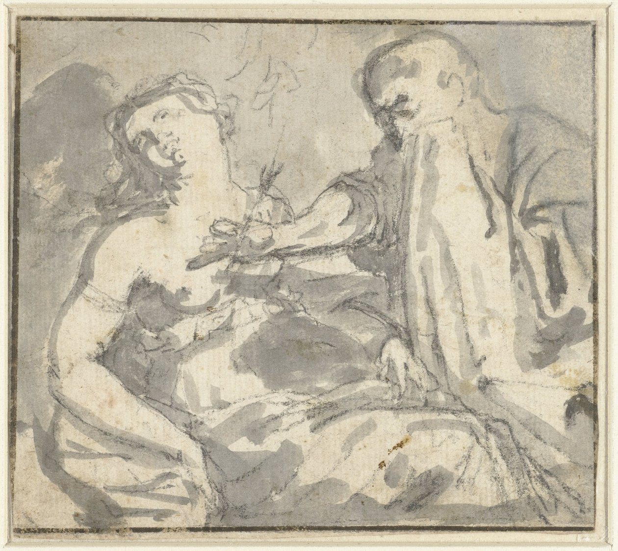 男人从女人胸前拔出一支箭（Cephalus 和 Procris？） 作者 无名氏