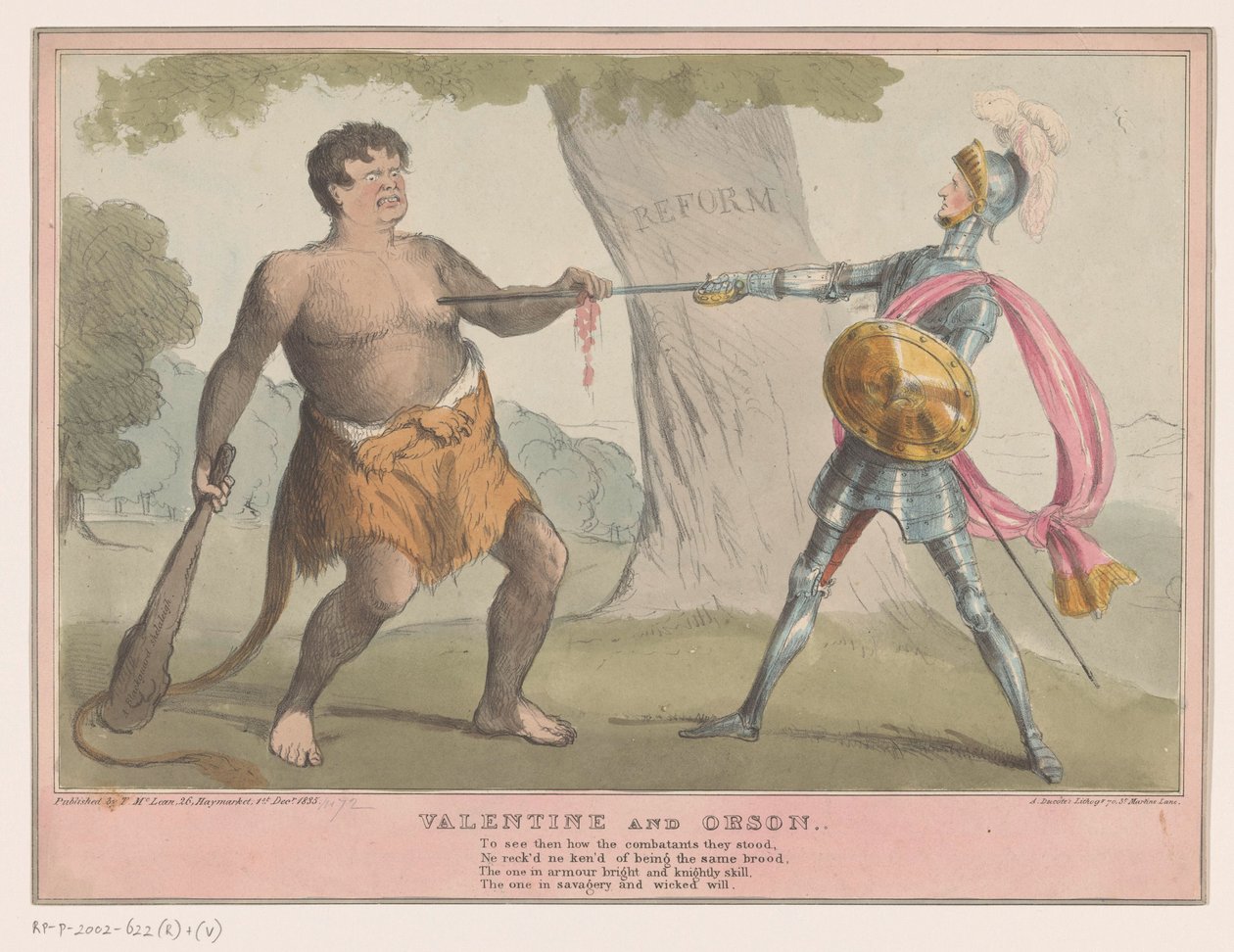 英国政治漫画，1835 年
瓦伦丁和奥森（物上标题） 作者 无名氏