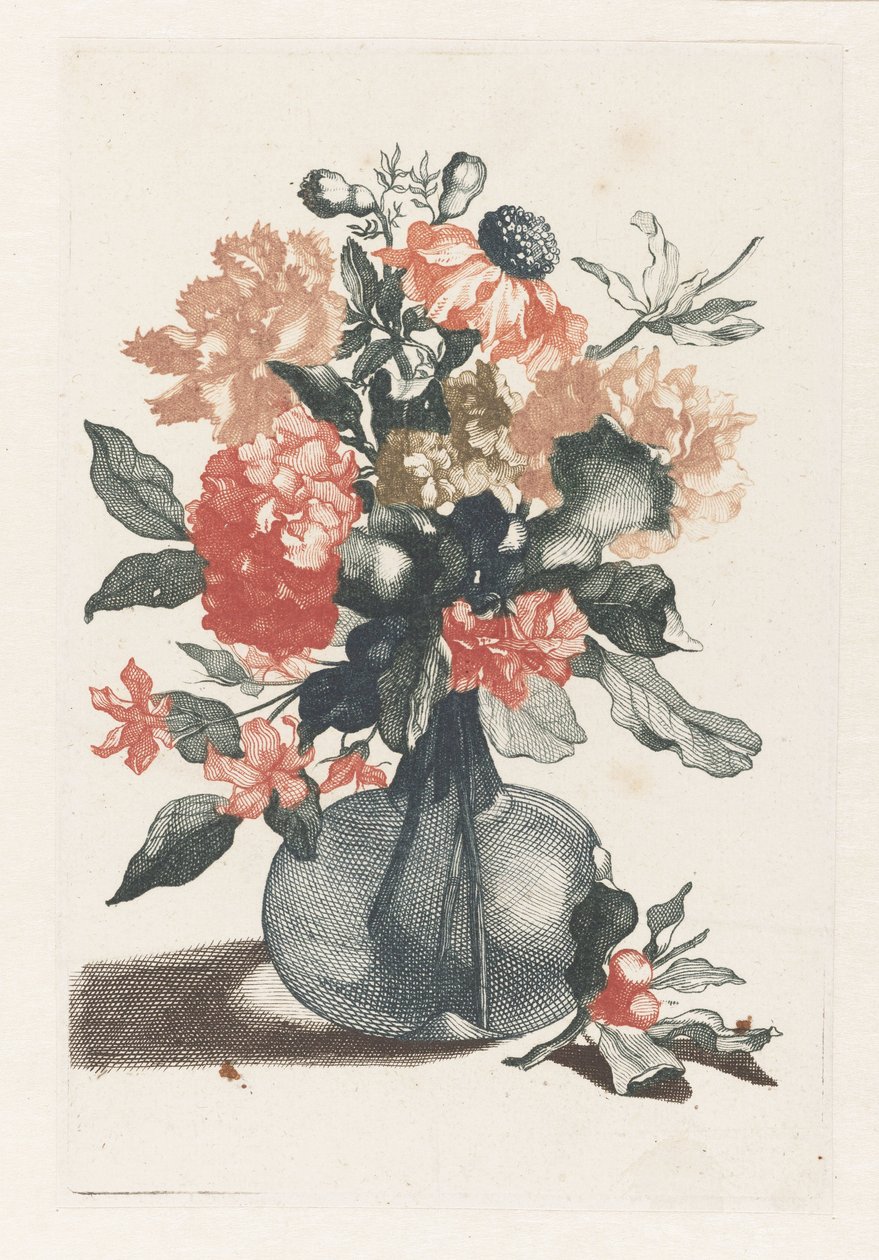 玻璃花瓶中的五幅鲜花版画
玻璃花瓶中的鲜花和花瓶前带花的树枝 作者 无名氏