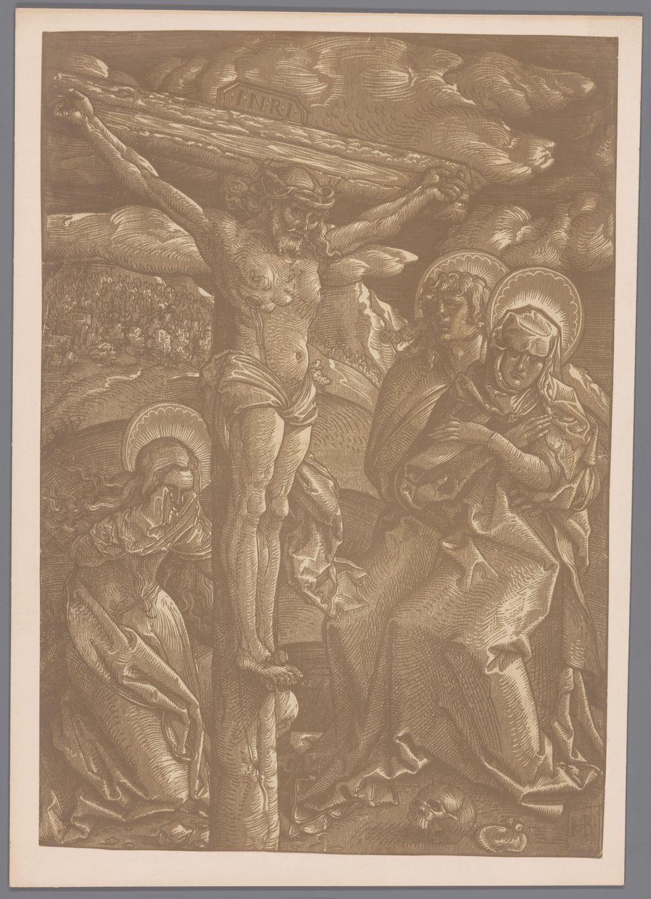 汉斯·巴尔东·格里恩 (Hans Baldung Grien) 明暗对比木刻《十字架上的基督》的照片复制品 作者 无名氏