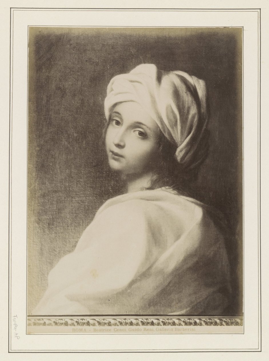 圭多-雷尼（Guido Reni，已归功于他）描绘贝阿特丽斯-岑西（Beatrice Cenci）的画作的照片再现
ROMA - Beatrice Cenci，Guido Reni。巴贝里尼画廊（物品上有标题） 作者 无名氏