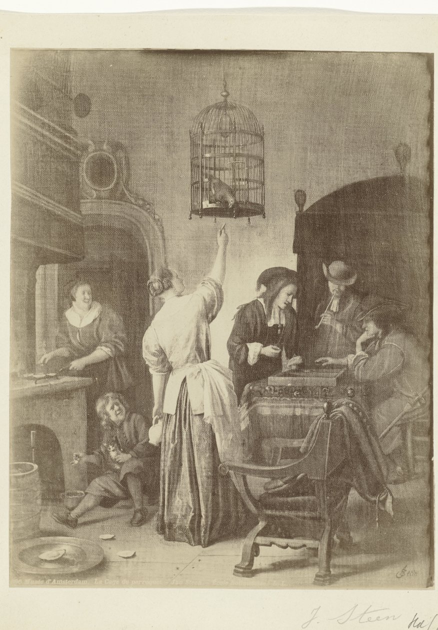 扬-斯坦（Jan Steen）画作《鹦鹉笼》的摄影再现
阿姆斯特丹博物馆。La Cage du Perroquet - Jan Steen（作品名称） 作者 无名氏
