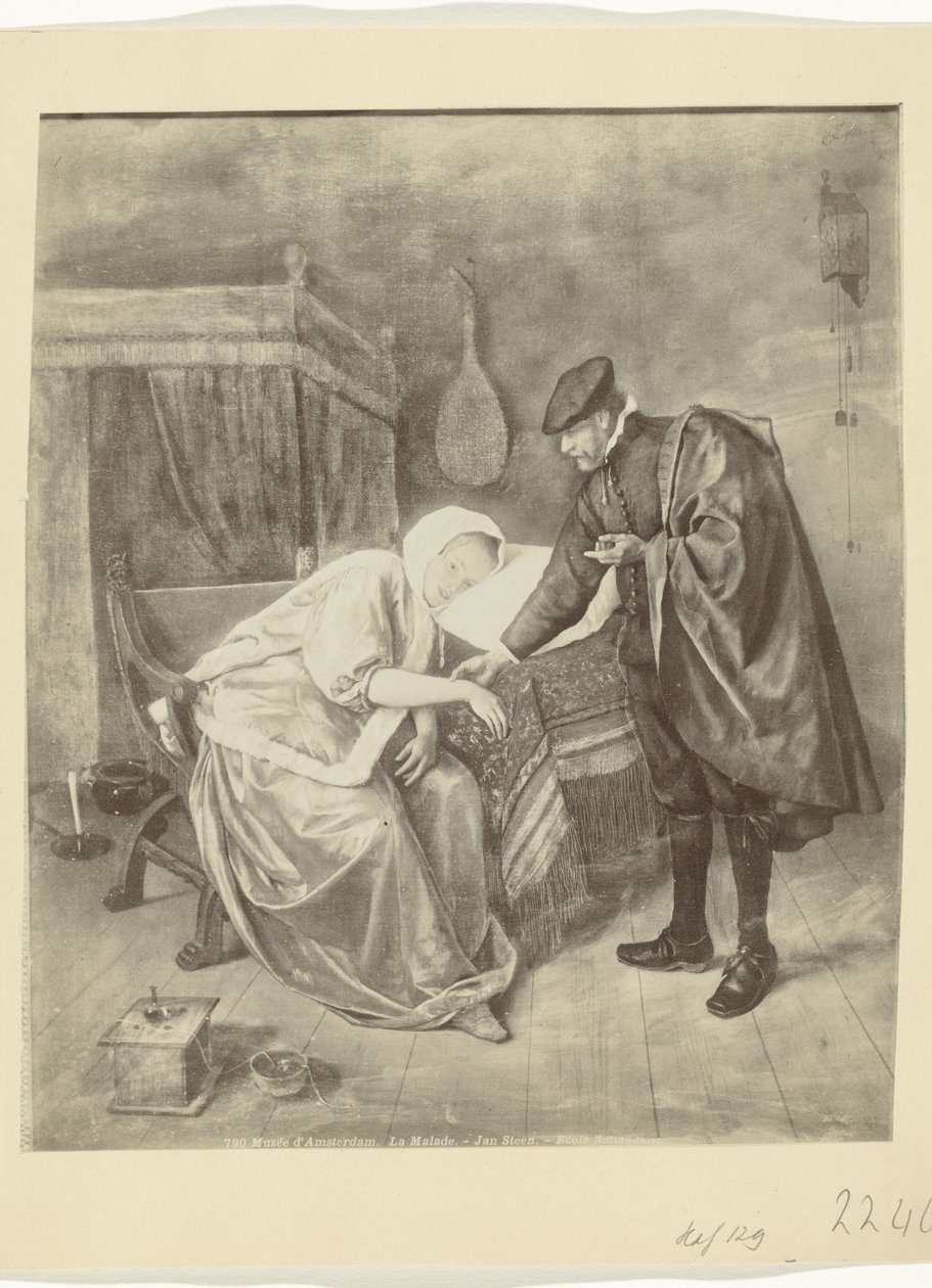 扬-斯泰恩（Jan Steen）画作《生病的女人》的摄影再现
阿姆斯特丹博物馆。La Malade.- 扬-凡-斯泰恩。- 荷兰学院（作品名称） 作者 无名氏