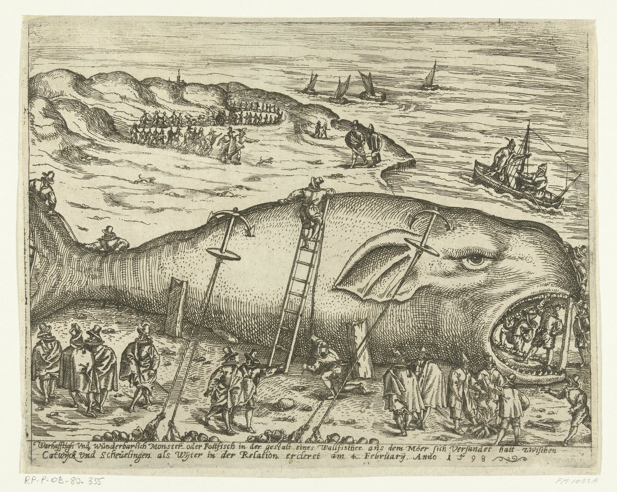 伯克希搁浅的鲸鱼，1598 年
Warhafftigh und Wunderbarlich Monster oder Pottfisch in der gestalt eines Wallfishes, aus dem Möer sich versandet hatt zwischen Catwyck und Schevelingen als Wyter in der Relation ercleret am 4. 作者 无名氏