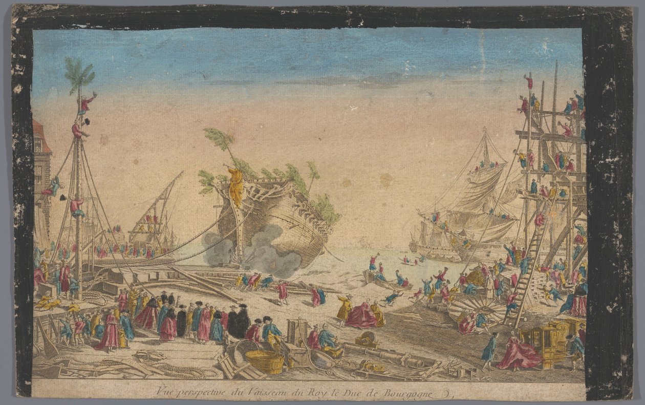 1751 年 10 月 20 日勃艮第公爵号启航时的罗什福尔港口景色
Vue perspective du vaisseau du roy le Duc de Bourgogne（标题见实物） 作者 无名氏