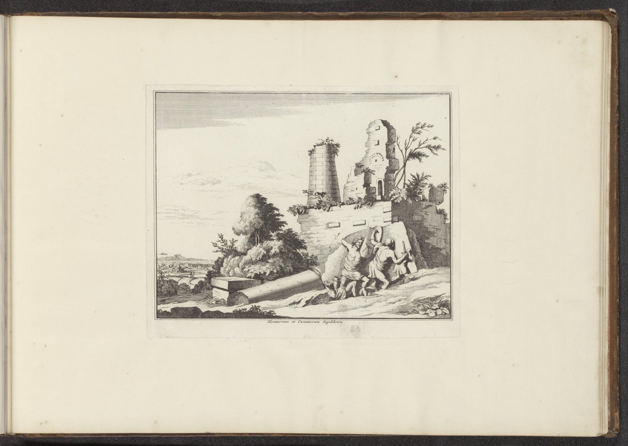 罗马 Horatii 和 Curatii 陵墓废墟景观
Horatiorum et Curatiorum Sepulchrum（物品上的标题）
威尼斯、里窝那、那不勒斯和罗马的宫殿和纪念碑（系列标题） 作者 无名氏