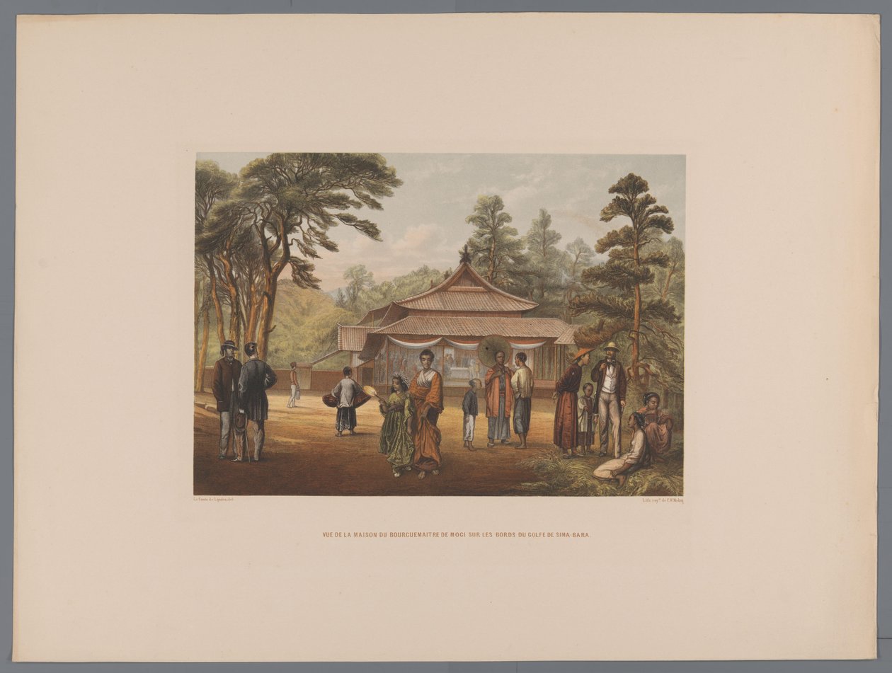 Gezicht op het huis van de burgemeester van Mogi
Vue de la maison du Bourcuemaitre de Moci sur les bords du Golfe de Sima-Bara（文物标题）
Souvenir du Japon vues d