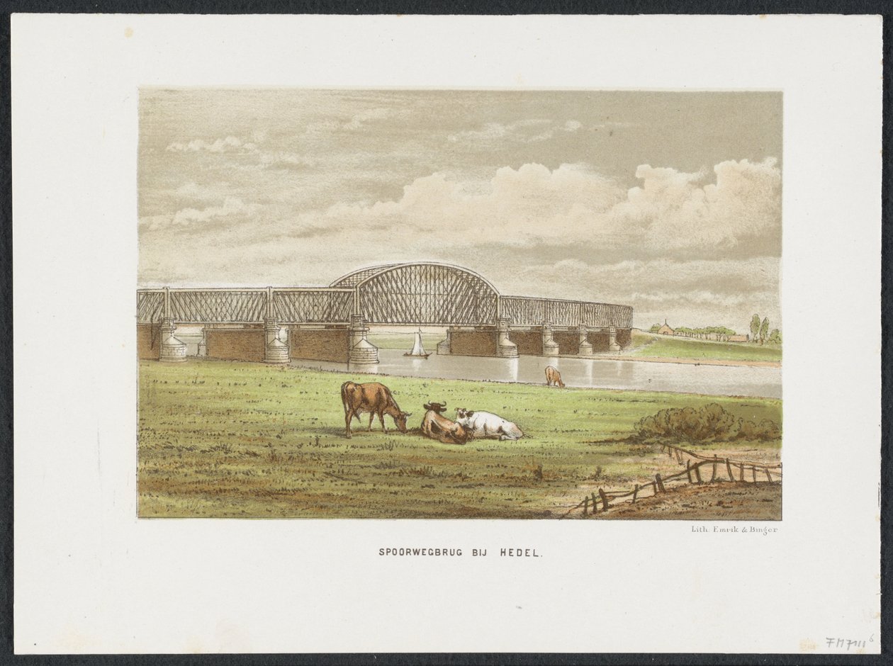 马斯河上的黑德尔铁路桥，1870 年
Hedel 附近的铁路桥（物上标题）
荷兰的主要铁路桥（系列标题） 作者 无名氏
