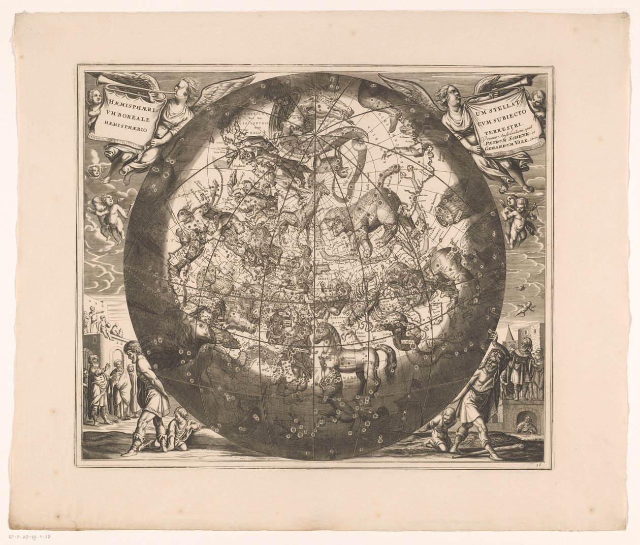 带有北方星座的天空图 Haemisphaerium stellatum booleale cum subiecto haemisphaerio terrestri（物体上的标题） 作者 无名氏