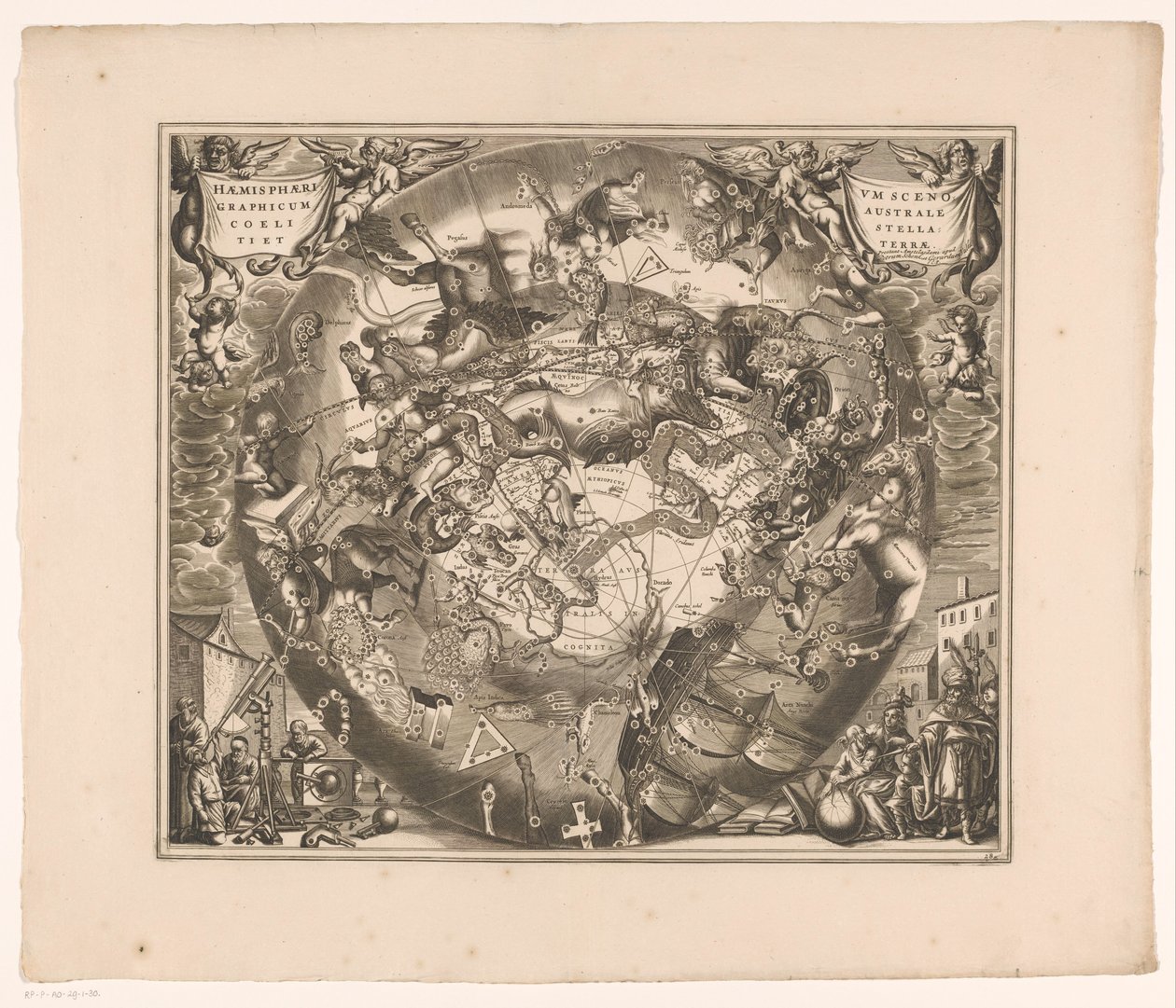 带有南方星座的天空图 Haemisphaerium scenographum australe coeli stellati et terrae（物体上的标题） 作者 无名氏