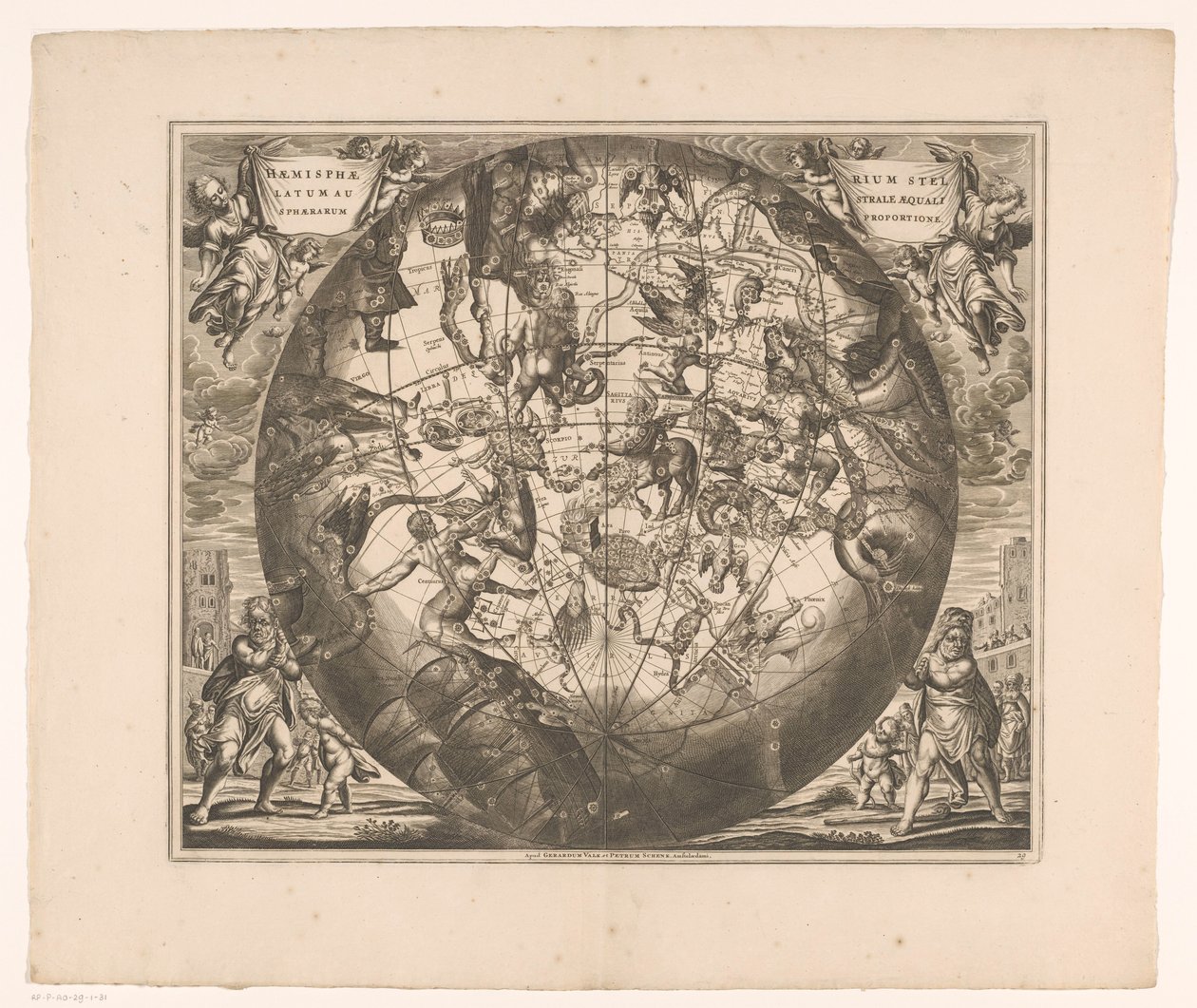 显示南方星座的星空图
Haemisphaerium stellatum australe aequali sphaerarum proportione（物体上的标题） 作者 无名氏