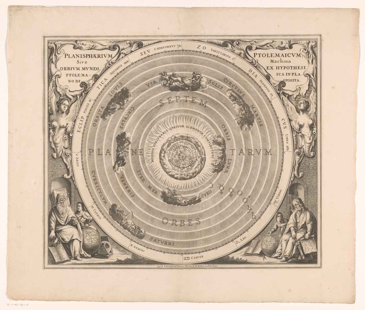 托勒密星系的天空图
Planisphaerium Ptolemaicum sive machina orbium mundi ex hypothesi（......）（标题标在物体上） 作者 无名氏