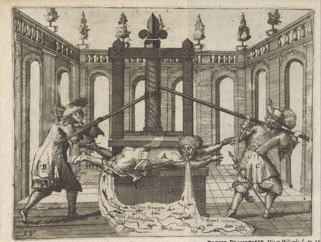 法国印刷机中的荷兰，1672-1673 年
France Druck-Pers, Gestelt in Hollant 1672 and 1673 / Presse Francoisse Mis en Hollande l