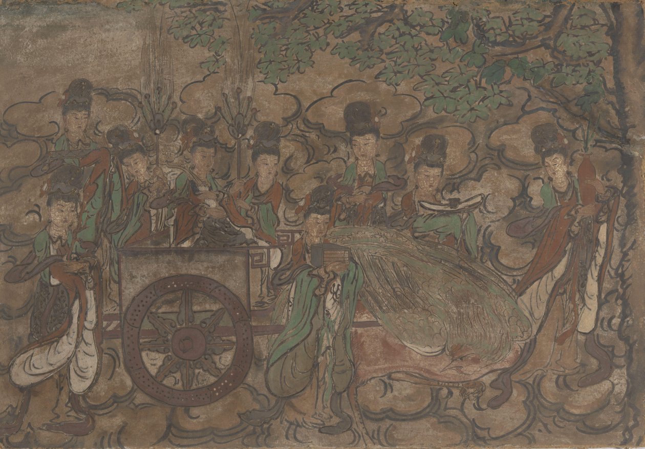 描绘西王母和仆人的有框壁画 作者 无名氏