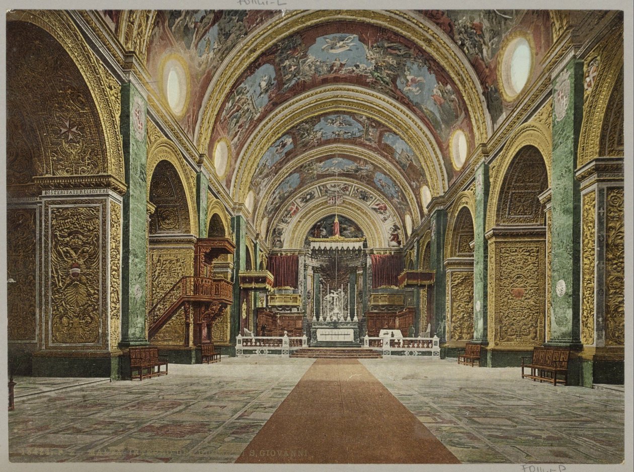 瓦莱塔 Interieur van de Sint-Janskathedraal 马耳他。 圣乔瓦尼大教堂的内部（物体上的标题） 作者 无名氏