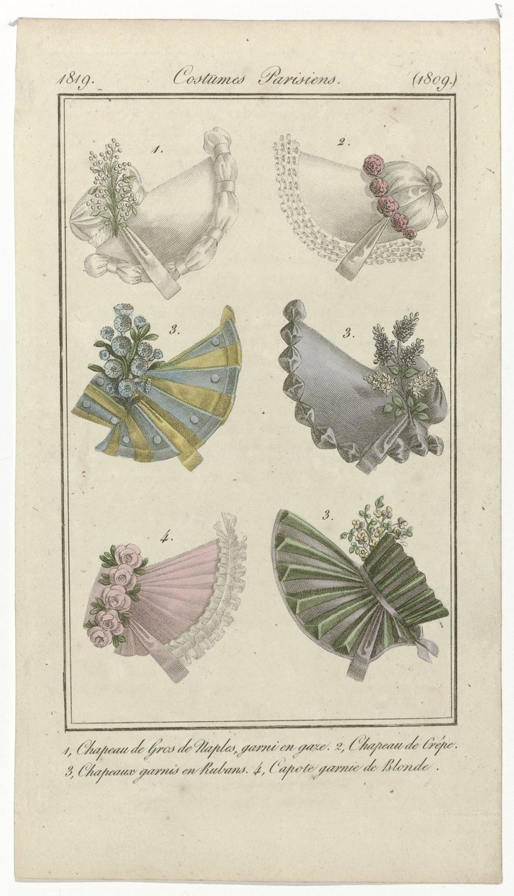 Journal des Dames et des Modes，巴黎服装，1819 年 4 月 15 日，（1809）：1，Chapeau de Gros de Naples（...） 作者 无名氏