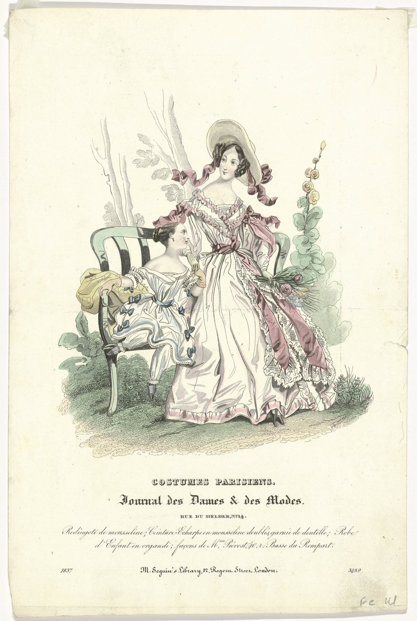 Journal des Dames et des Modes, Costumes Parisiens, 1837, (3489)：Redingote de mousselin (...) 作者 无名氏