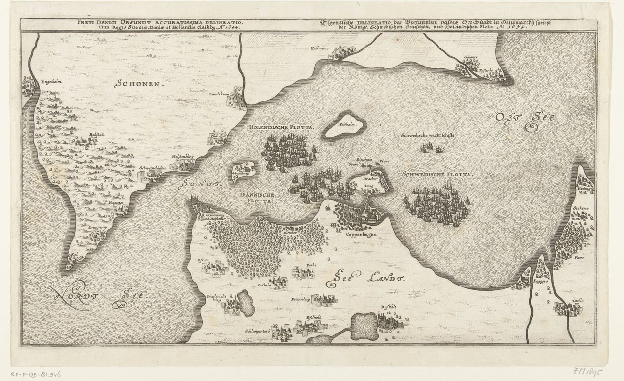 1644 年瑞典和丹麦舰队在 Belt 的海战地图
Freti Danici Orsundt Accuratissima Delineatio cum Regis Sueciae, Daniae et Hollandia classibg.1644 年（标题见实物）
Eigentliche Delineatio des Berumpten passes Or.Sündt in De 作者 无名氏