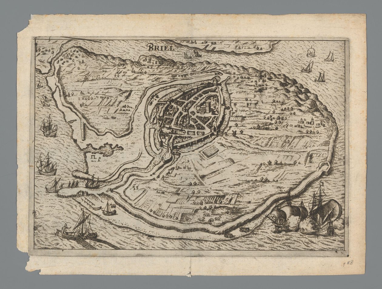 沃恩岛地图和布里尔地图，1572 年
布里尔（物品上的标题） 作者 无名氏