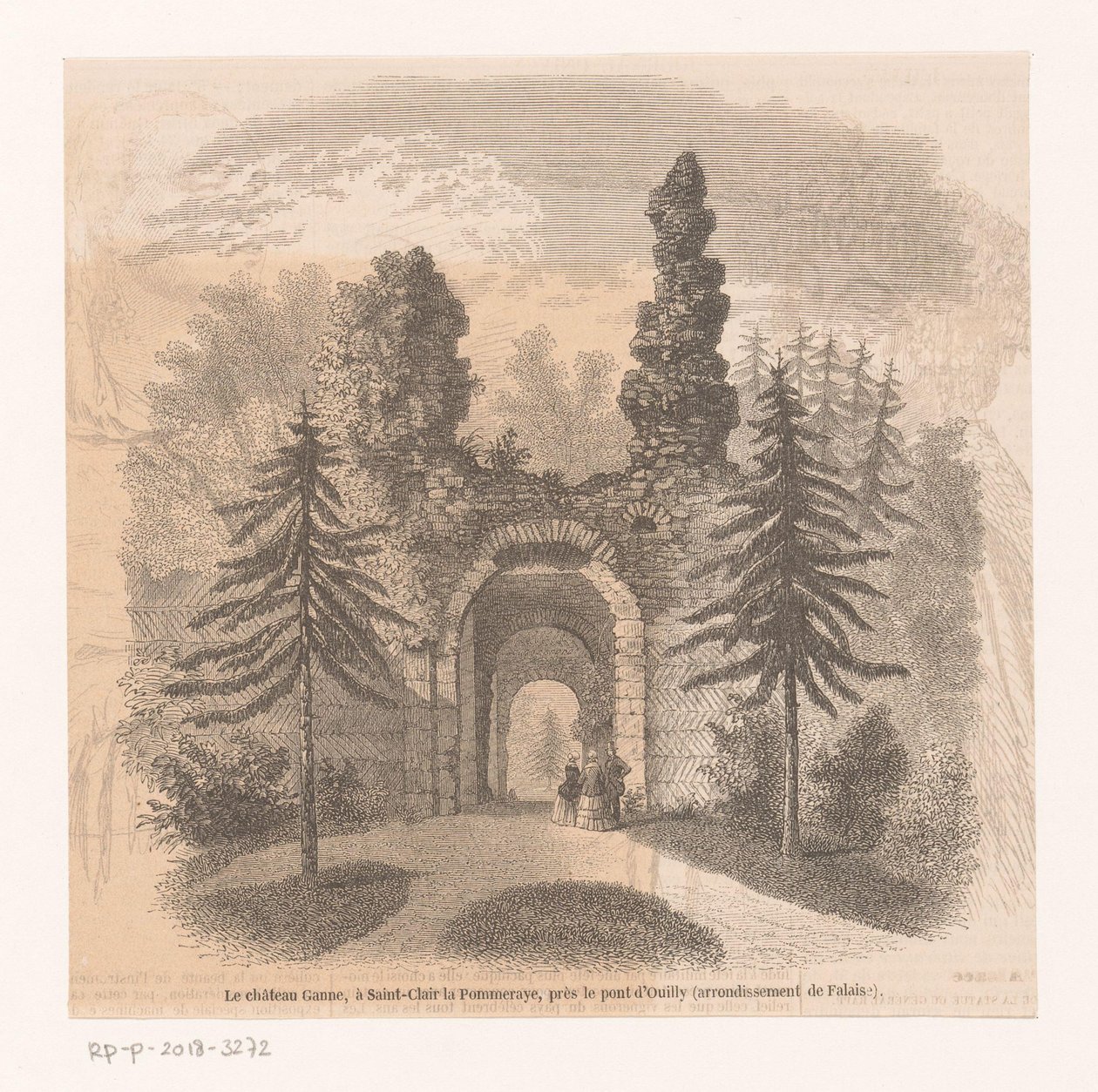 卡斯蒂尔加内 Château Ganne，位于 Saint-Clair la Pommeraye，靠近 Ouilly 桥（法莱兹区）（物品上的标题） 作者 无名氏