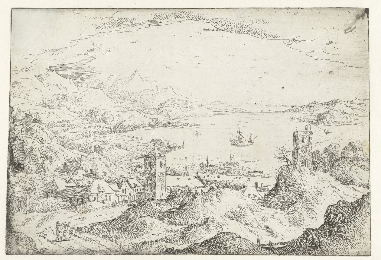 有宽阔河流和村庄的风景
七幅风景画（系列名称） 作者 无名氏