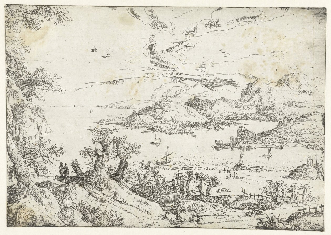 山间宽阔河流的风景
七幅风景画（系列名称） 作者 无名氏