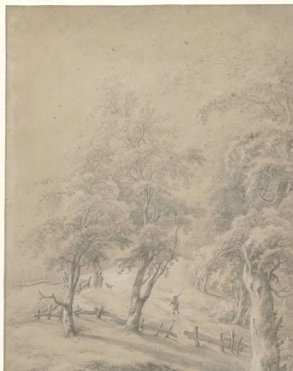 Landschap met enkele figuren op een weg achter een hek 作者 无名氏