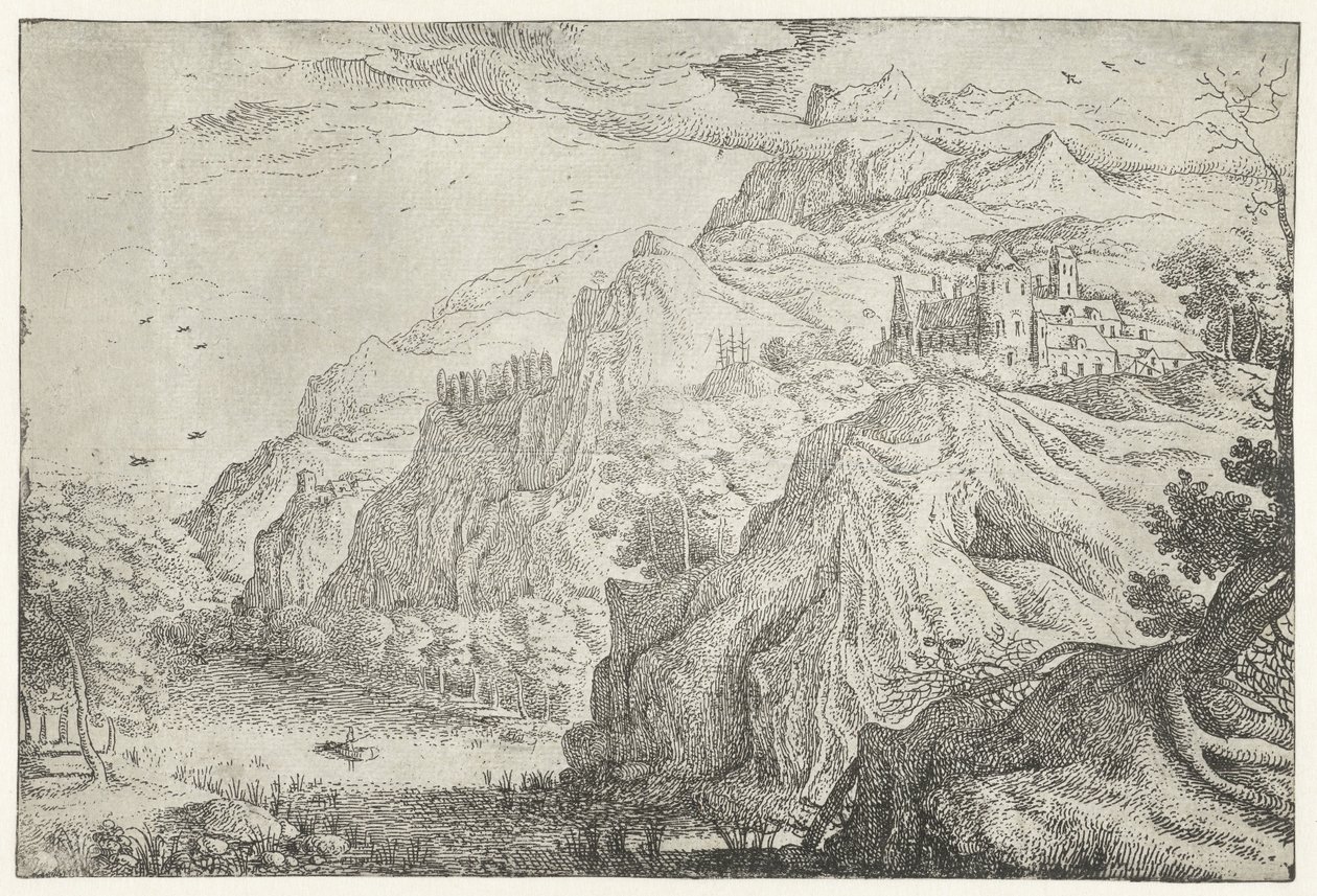 有城堡和河流的风景
七幅风景画（系列名称） 作者 无名氏