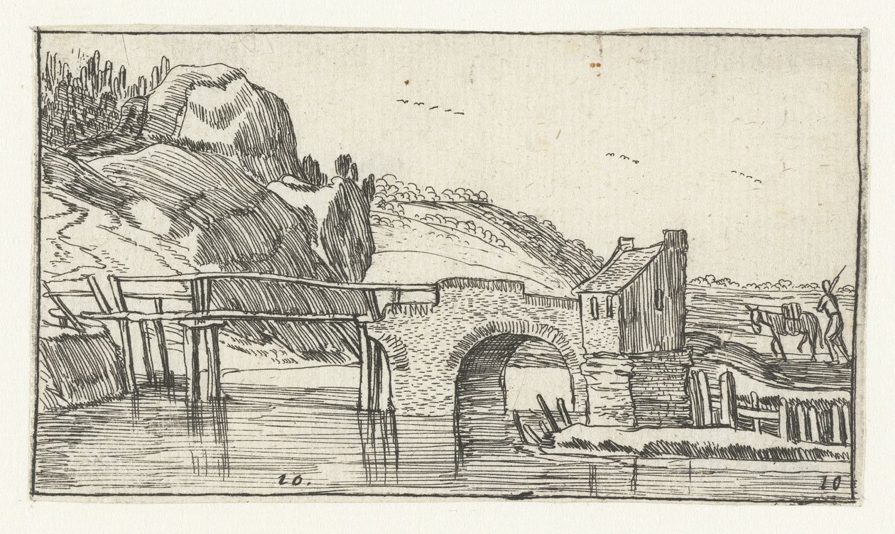 男子赶着驴子走向一座桥
Esaias van de Velde 风景画（系列名称） 作者 无名氏